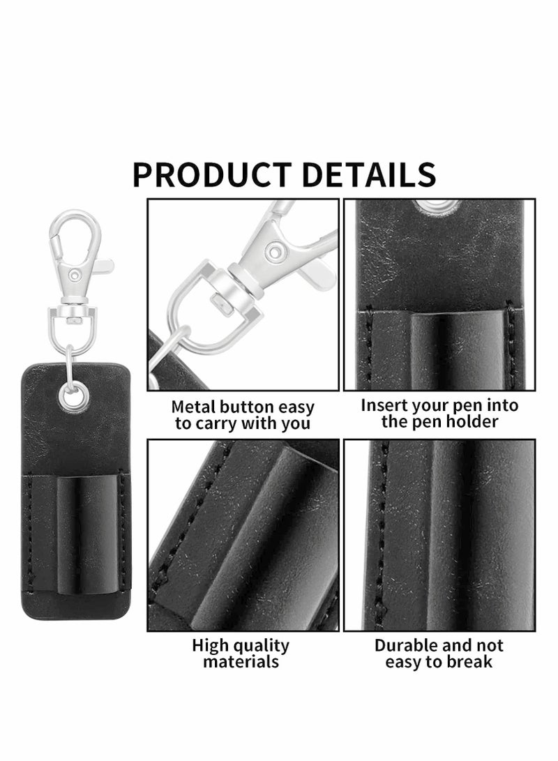 Excefore Portable Lanyard Pen Holder, 4 Pcs PU Leather Badge Pencil Holder with Keychain - Image 2