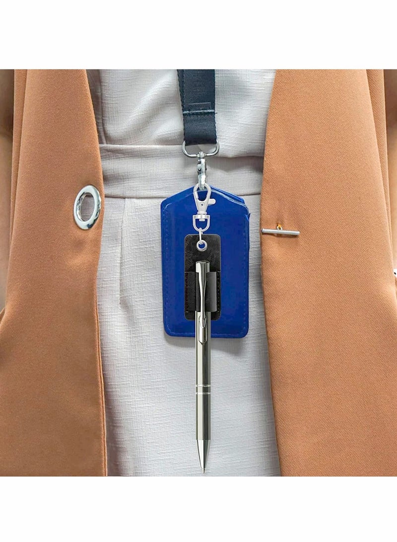 Excefore Portable Lanyard Pen Holder, 4 Pcs PU Leather Badge Pencil Holder with Keychain - Image 3