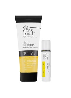 ديكونستركت تفكيك Glow Guard Duo | مرطب شفاه لتفتيح البشرة (4 جم) + جل واقي من الشمس (50 جم) | مرطب الشفاه - للشفاه الداكنة والمصطبغة والجافة والمتقشرة | يضيء الشفاه المصطبغة | جل واقي الشمس - عامل حماية من الشمس SPF 50+ جل واقي من الشمس لجميع أنواع البشرة | عبوة من 2  - Image 1
