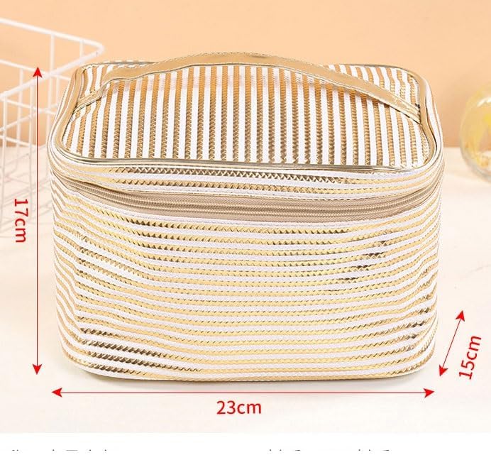 Classic striped printed women's bag Fashion women's makeup bag Portable makeup bag Cute wash bag(E) - Image 2