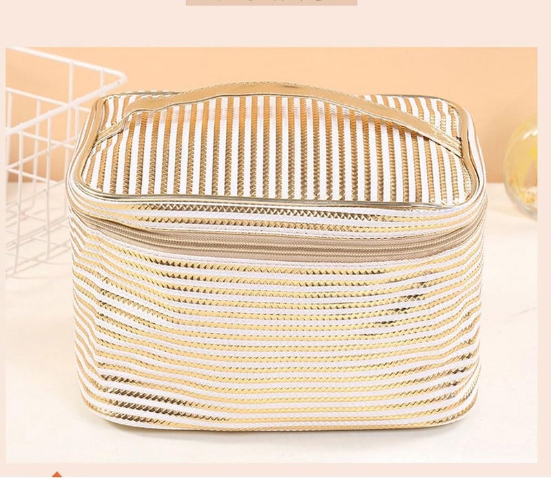 Classic striped printed women's bag Fashion women's makeup bag Portable makeup bag Cute wash bag(E) - Image 3