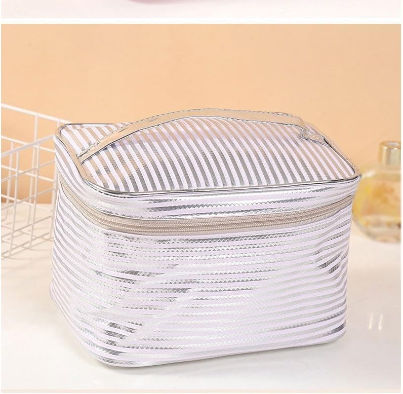 Classic striped printed women's bag Fashion women's makeup bag Portable makeup bag Cute wash bag(E) - Image 4