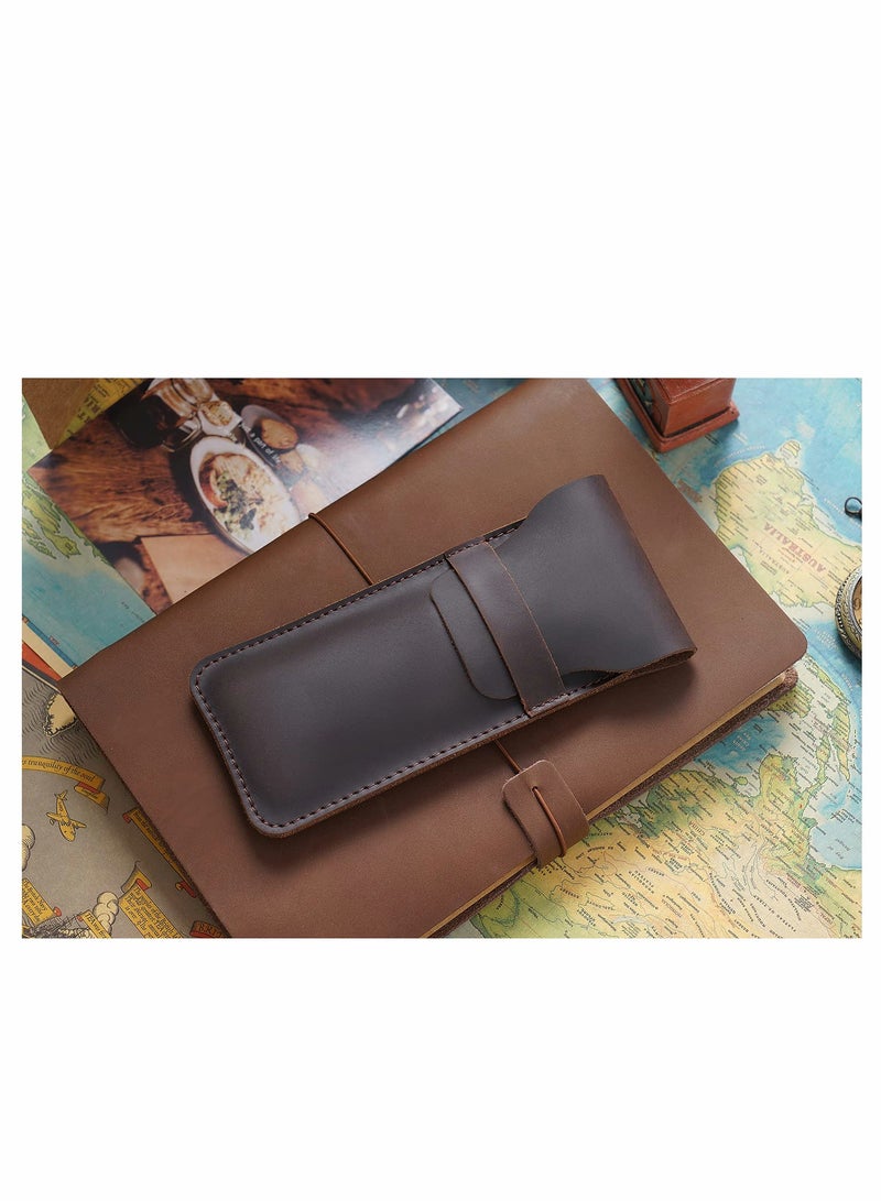 KASTWAVE Vintage Leather Pencil Case Holder, Genuine Leather Pen Case Holder Handmade Fountain Multi Pens Pouch Leather Pen Protective Sleeve Cover (2 Pack -Brown, Large+Small) - Image 2