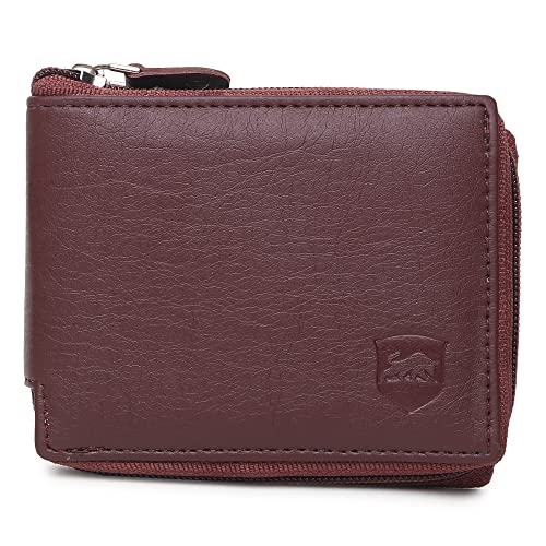 SAMTROH Men's PU Leather Wallet with Flap & Snap Button Closure | Slim Wallet with Coin Pocket, 4 Card Slots, ID Window | Stylish Casual Formal Travel Purse for Men Compact Pocket Size (Brown) - Image 1