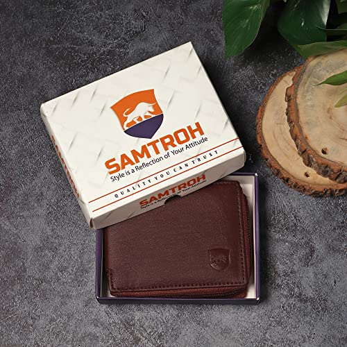 SAMTROH Men's PU Leather Wallet with Flap & Snap Button Closure | Slim Wallet with Coin Pocket, 4 Card Slots, ID Window | Stylish Casual Formal Travel Purse for Men Compact Pocket Size (Brown) - Image 2