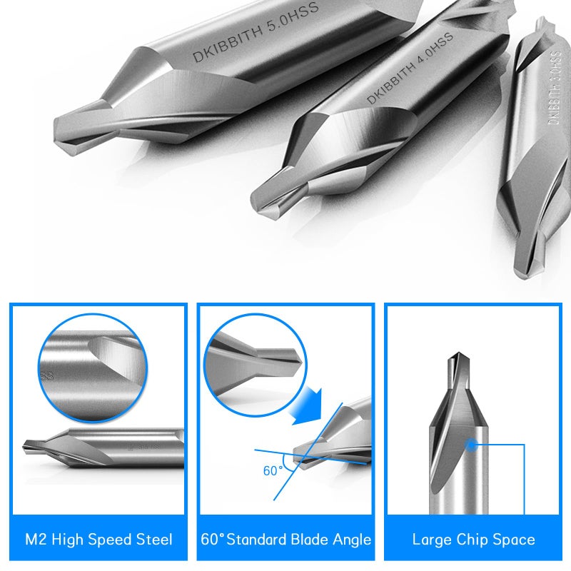 DKIBBITH 5pc Long Center Drill Bit Set, M2 HSS 60-Degree Angle 4'' Overall Length Center Drill Bits Kit, Countersink Tools for Metalworking Lathe Milling and Countersinking, Size 1.0 2.0 3.0 4.0 5.0 - Image 3