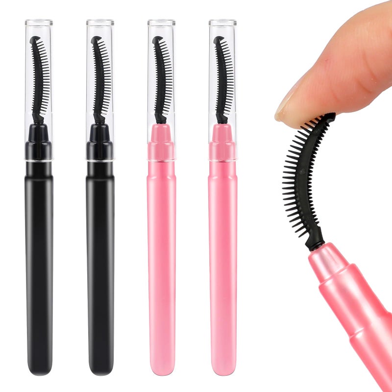 Sliverdew 4 Pcs Silicone Eyelash Separator Tool Lash Wand Brush Eyebrow Spoolie Brush Eyelashes Definer with Lid Lash Separating Comb (Pink, Black) - Image 1