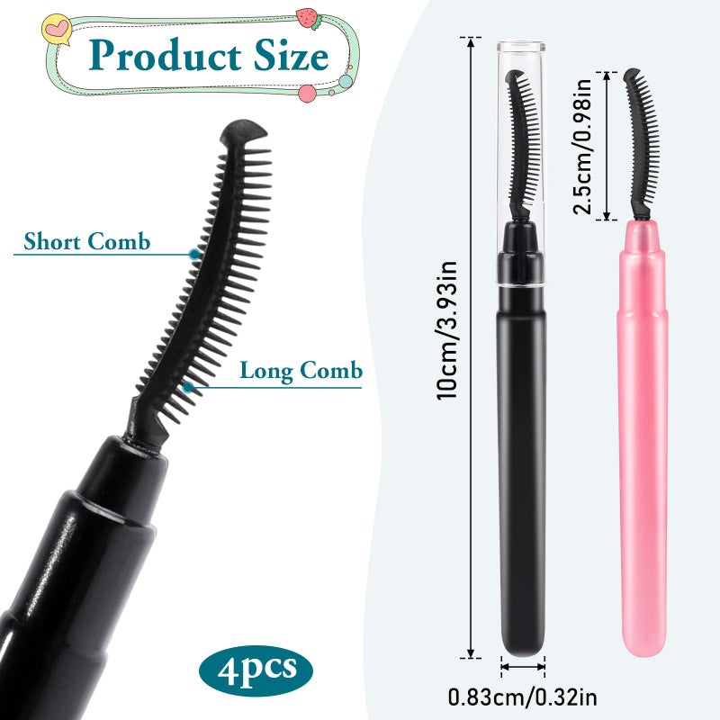 Sliverdew 4 Pcs Silicone Eyelash Separator Tool Lash Wand Brush Eyebrow Spoolie Brush Eyelashes Definer with Lid Lash Separating Comb (Pink, Black) - Image 2