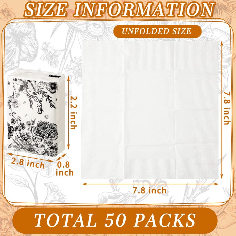 Perthlin 50 Bulk Travel Tissue Packs Funeral Tissues Memorial Facial Tissues Funeral Facial Tissue Pack for Guests 3 Ply Black Floral Pocket Size Memorial Favors Travel Size for Family Friends - Image 4