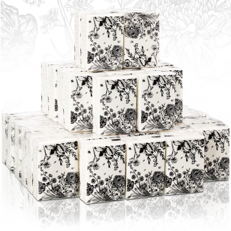 Perthlin 50 Bulk Travel Tissue Packs Funeral Tissues Memorial Facial Tissues Funeral Facial Tissue Pack for Guests 3 Ply Black Floral Pocket Size Memorial Favors Travel Size for Family Friends - Image 1