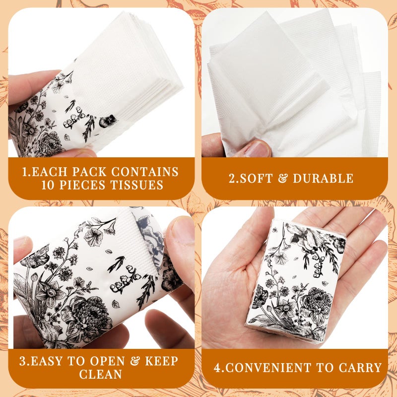 Perthlin 50 Bulk Travel Tissue Packs Funeral Tissues Memorial Facial Tissues Funeral Facial Tissue Pack for Guests 3 Ply Black Floral Pocket Size Memorial Favors Travel Size for Family Friends - Image 5