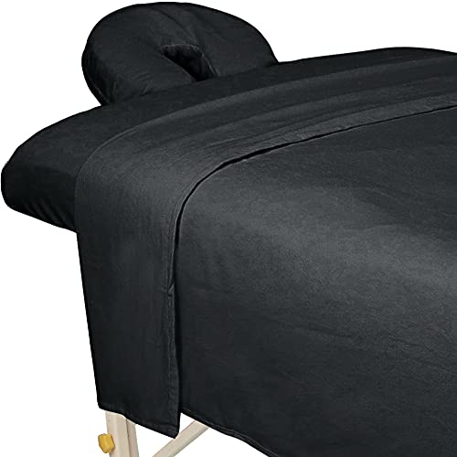ForPro Professional Collection Premium Flannel 3-Piece Massage Sheet Set for Massage Tables, Includes Flat Sheet, Fitted Sheet and Fitted Face Rest Cover, Black - Image 1