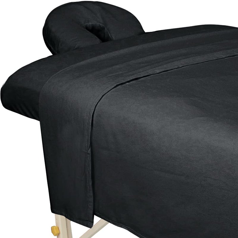 ForPro Professional Collection Premium Flannel 3-Piece Massage Sheet Set for Massage Tables, Includes Flat Sheet, Fitted Sheet and Fitted Face Rest Cover, Black - Image 2