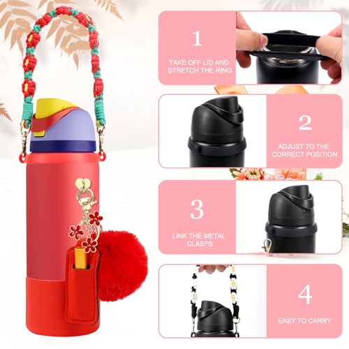 SLEILIN Compatible for Owala Accessories Bundle: Silicone Boot for 24oz & 32oz Bottles, Charms, Handle, Strap, Rubber Bottoms, and Decorative Add-ons for Your Compatible for Owala Water Bottle, Red - Image 2