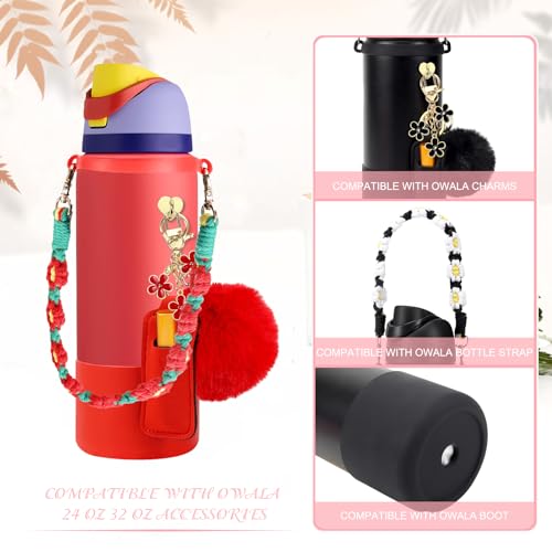 SLEILIN Compatible for Owala Accessories Bundle: Silicone Boot for 24oz & 32oz Bottles, Charms, Handle, Strap, Rubber Bottoms, and Decorative Add-ons for Your Compatible for Owala Water Bottle, Red - Image 3