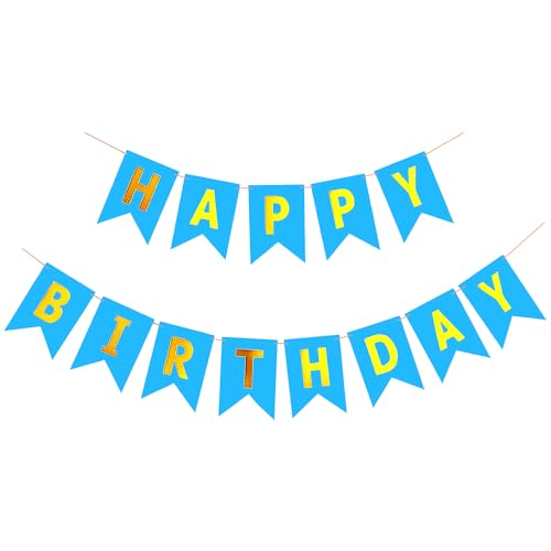 Propsicle Birthday Cardboard Blue Pack of 1 Fishtail Banner Party Decoration Item with Ribbon Boy Prince Theme Bunting - Image 1