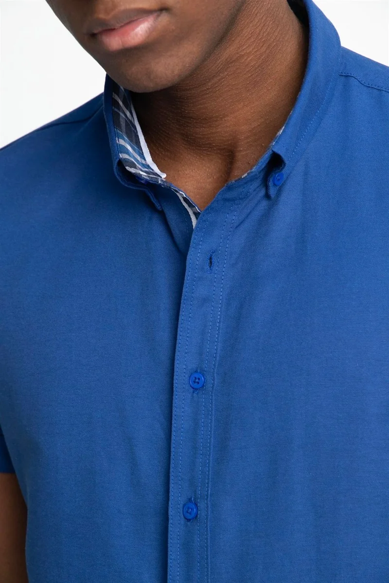تودورس Slim Fit Short Sleeve Buttoned Collar Poplin Oxford Men's Shirt