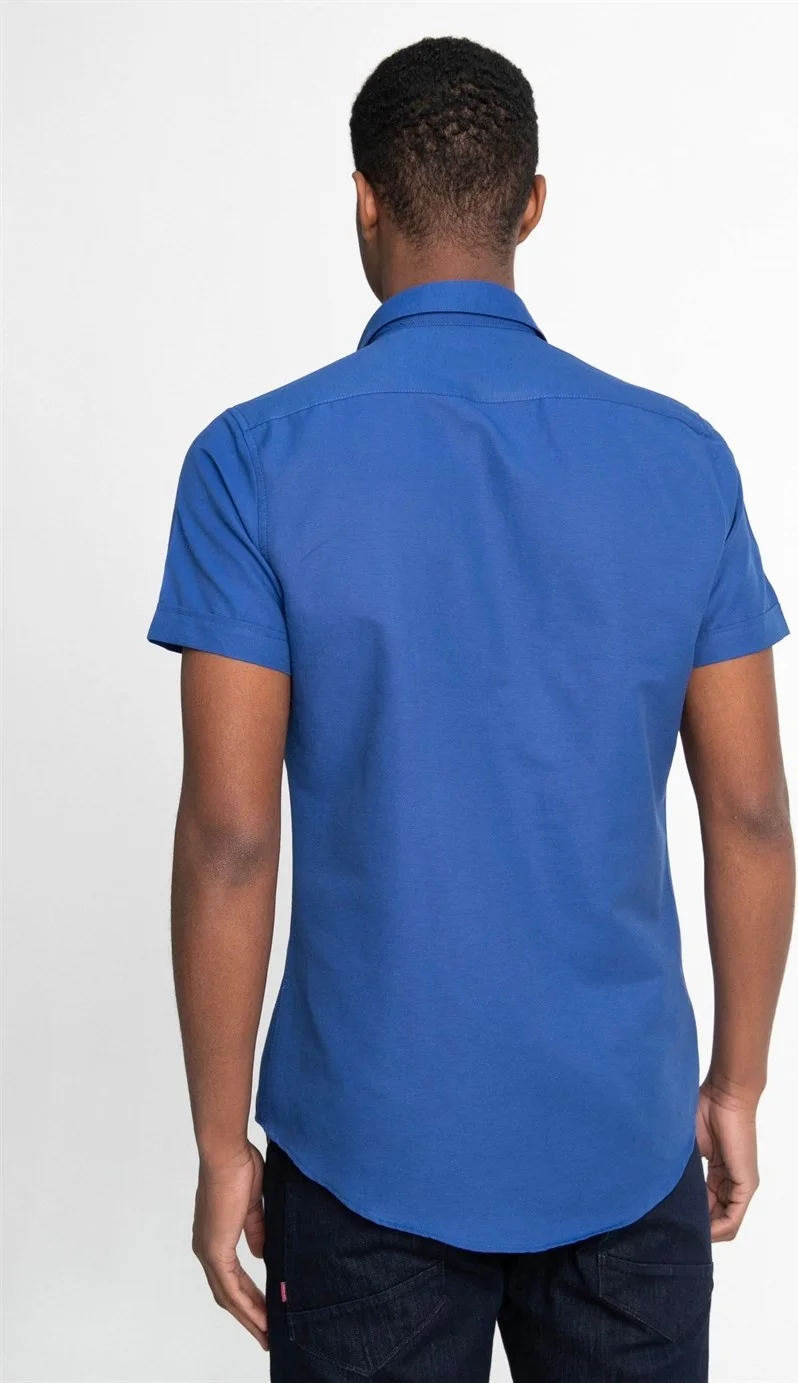 تودورس Slim Fit Short Sleeve Buttoned Collar Poplin Oxford Men's Shirt