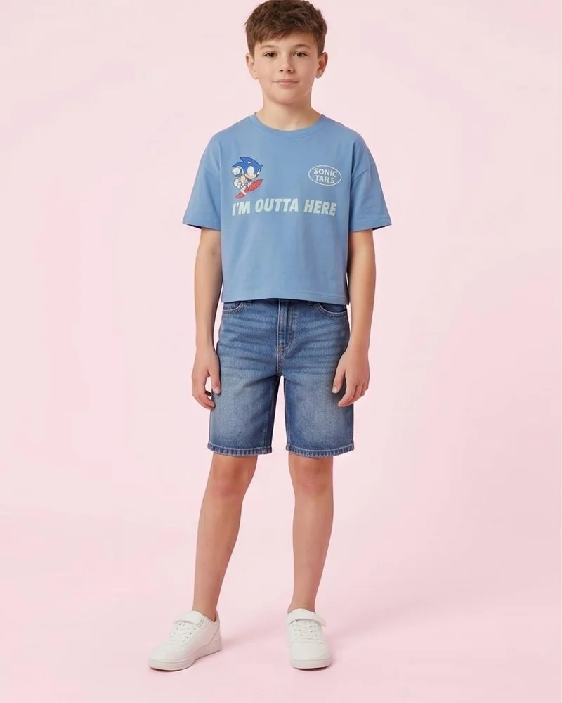 REDTAG Boys Blue Sonic Over Sized T-Shirt