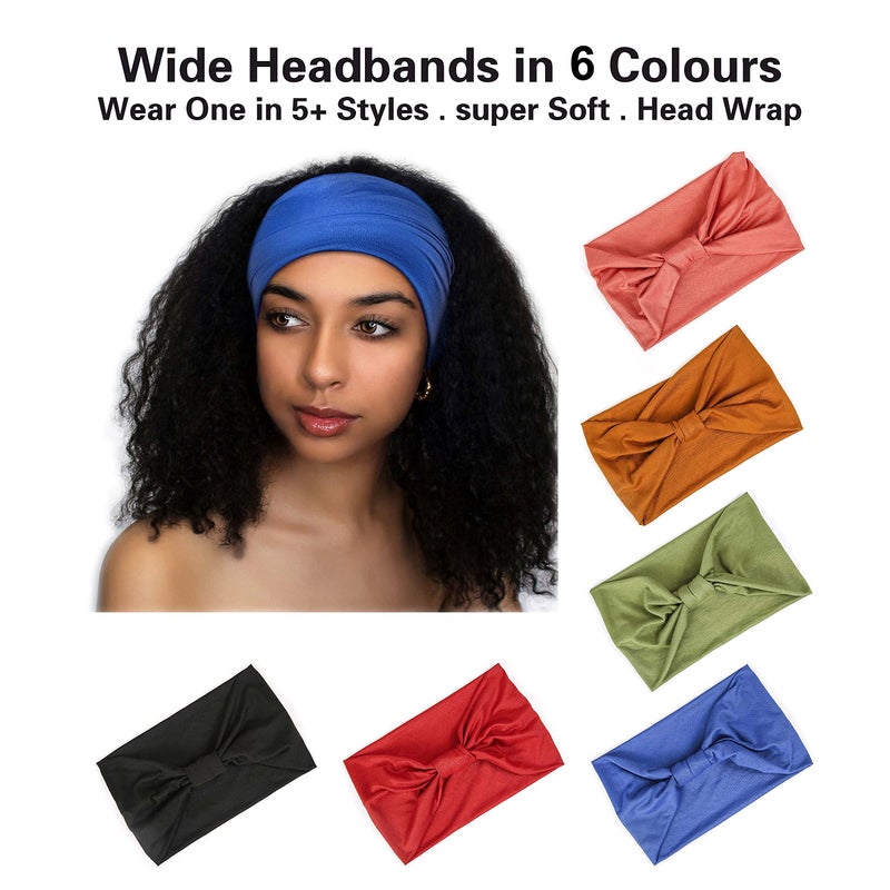 GiLi 6 Pack Wide Headbands for Women Non Slip Soft Elastic Hair Bands Yoga Running Sports Workout Gym Head Wraps, Knotted Cotton Cloth African Turbans Bandana (with 6 Pcs Hair Ties) - Image 3