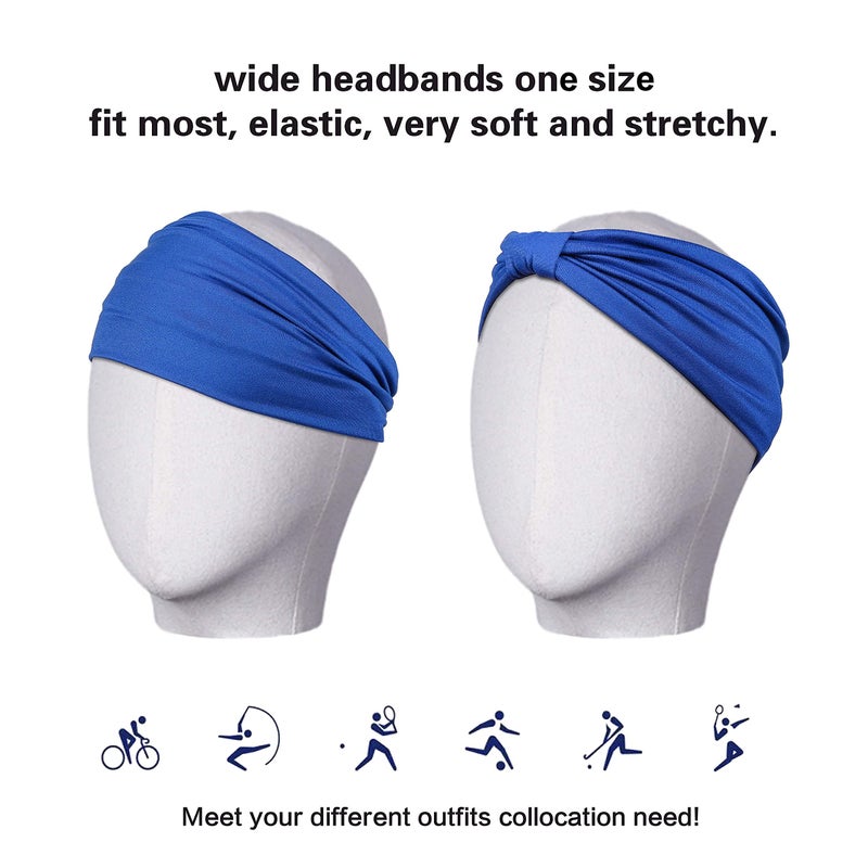 GiLi 6 Pack Wide Headbands for Women Non Slip Soft Elastic Hair Bands Yoga Running Sports Workout Gym Head Wraps, Knotted Cotton Cloth African Turbans Bandana (with 6 Pcs Hair Ties) - Image 4