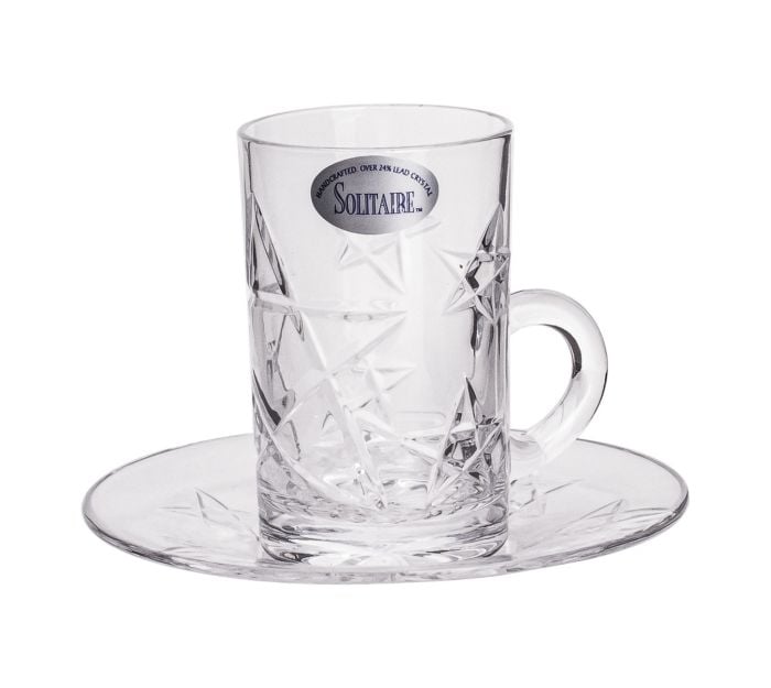 السيف طقم بيالات شاي كريستال هندي مع الصحون، 12 قطعة – تصميم فاخر بنقوش نجمية، صناعة يدوية