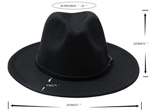 OVOY Women Classic Fedora Hat 1920s Wide Brim Felt Jazz Hats Panama Dress Hat Rancher Boho Fedora Western Hats with Belt Buckle Black - Image 3