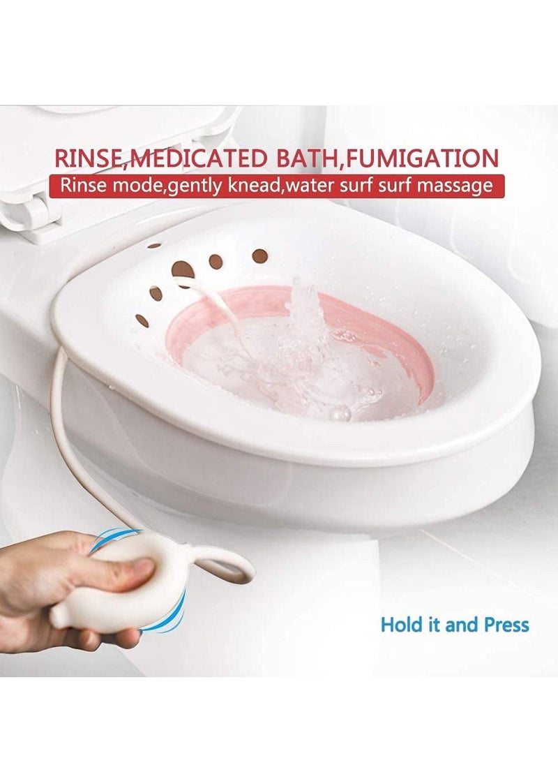 XiuWoo - Sitz Bath for Toilet Seat, Hemorrhoids, Postpartum Care, with Flusher, Comfortable Seating, Deep Enough, Relieve Pain, Anti Overflow, Easy to Use and Clean, Water Massage, Foldable - Image 1