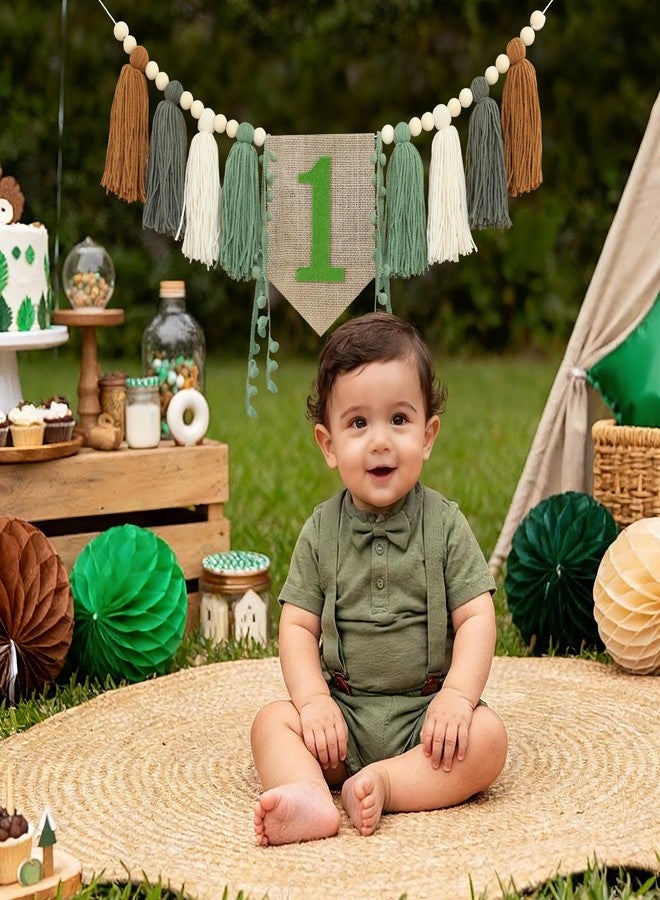 Ereniko Wild One High Chair Banner Boy First Birthday Decorations,Jungle Green 1st Highchair Banner,Woodland One Year Old Party Decor Babys Themes Wood Bead Tassel Garland - Image 5