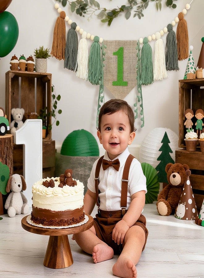 Ereniko Wild One High Chair Banner Boy First Birthday Decorations,Jungle Green 1st Highchair Banner,Woodland One Year Old Party Decor Babys Themes Wood Bead Tassel Garland - Image 3