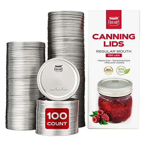 FORJARS - Canning Lids Regular Mouth, 100-Pack – Create Airtight Seals on Mason Jars to Preserve Food for Meal Prep & Food Storage – 2.7 In. Steel Lids with Silicone Seals – Canning Supplies - Image 1