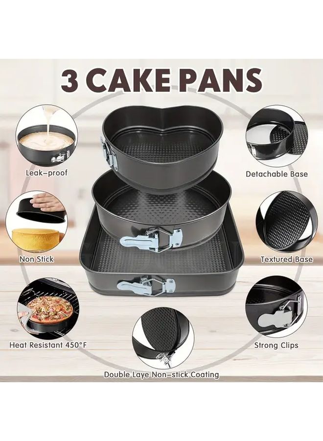 Black Heart Shaped Springform Cake Pans 3 Piece Set With Removable Base Non Stick - Image 2