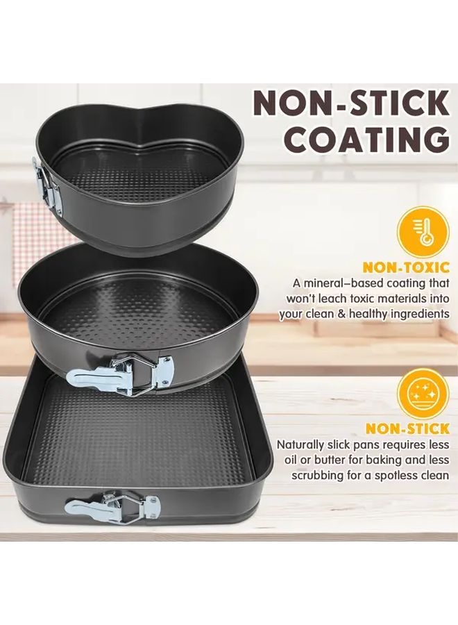 Black Heart Shaped Springform Cake Pans 3 Piece Set With Removable Base Non Stick - Image 4