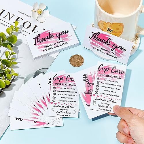PLIGREAT ‎PLIGREAT Tumbler Cup Cards, Double Sided Tumbler Care Instructions Cards Cups Care Cards Pink Thank You Card Customer Direction Cards for Mugs Online Shop Owner Gift Package Insert Card (120 Pack) - Image 3