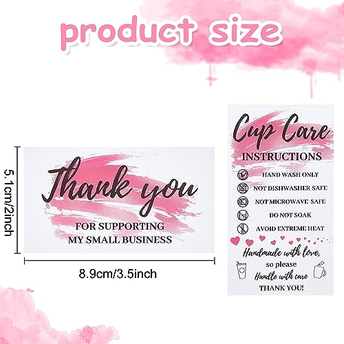 PLIGREAT ‎PLIGREAT Tumbler Cup Cards, Double Sided Tumbler Care Instructions Cards Cups Care Cards Pink Thank You Card Customer Direction Cards for Mugs Online Shop Owner Gift Package Insert Card (120 Pack) - Image 5