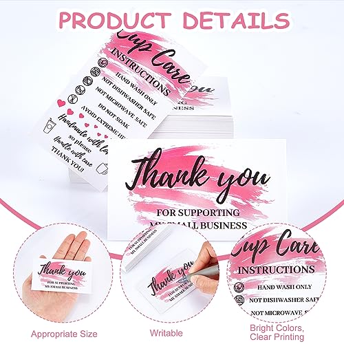 PLIGREAT ‎PLIGREAT Tumbler Cup Cards, Double Sided Tumbler Care Instructions Cards Cups Care Cards Pink Thank You Card Customer Direction Cards for Mugs Online Shop Owner Gift Package Insert Card (120 Pack) - Image 4