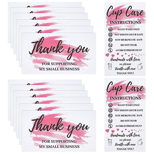 PLIGREAT ‎PLIGREAT Tumbler Cup Cards, Double Sided Tumbler Care Instructions Cards Cups Care Cards Pink Thank You Card Customer Direction Cards for Mugs Online Shop Owner Gift Package Insert Card (120 Pack) - Image 1