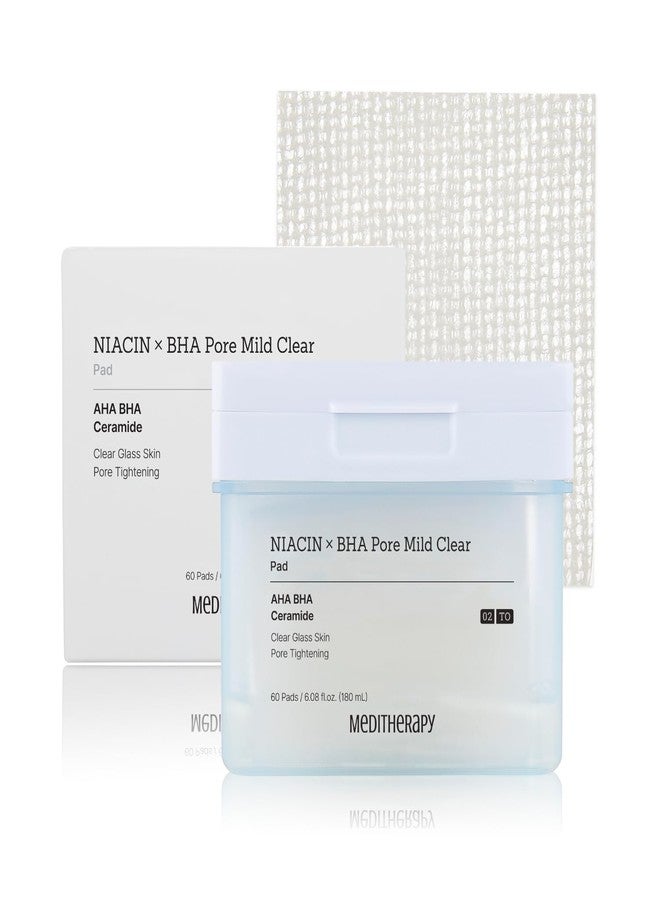 MEDITHERAPY Niacin X BHA Pore Mild Clear Toner Pad - Korean Toner Pads for Face - Hydrating Face Toner for Pore Minimizer - Exfoliating Pore Care with Dual-Sided Pads - Gentle Blackhead Remover, 60 Pads - Image 1