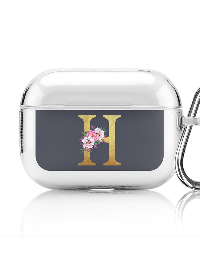 Stylizedd Classic Clear printed Case for Apple AirPods Pro 2nd Generation Thin Transparent Cover - Custom Monogram Initial Letter Floral Pattern Alphabet - H (Grey ) - Image 1