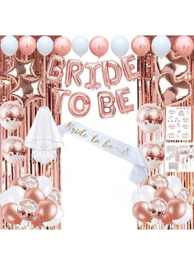 fantasize Bachelorette Party Decorations, Rose Gold Balloon Bridal Belt, Veil, Stickers, Confetti Balloon Set, Tassel Curtains, Bachelorette Party Supplies, Bridal Shower Decorations - Image 1