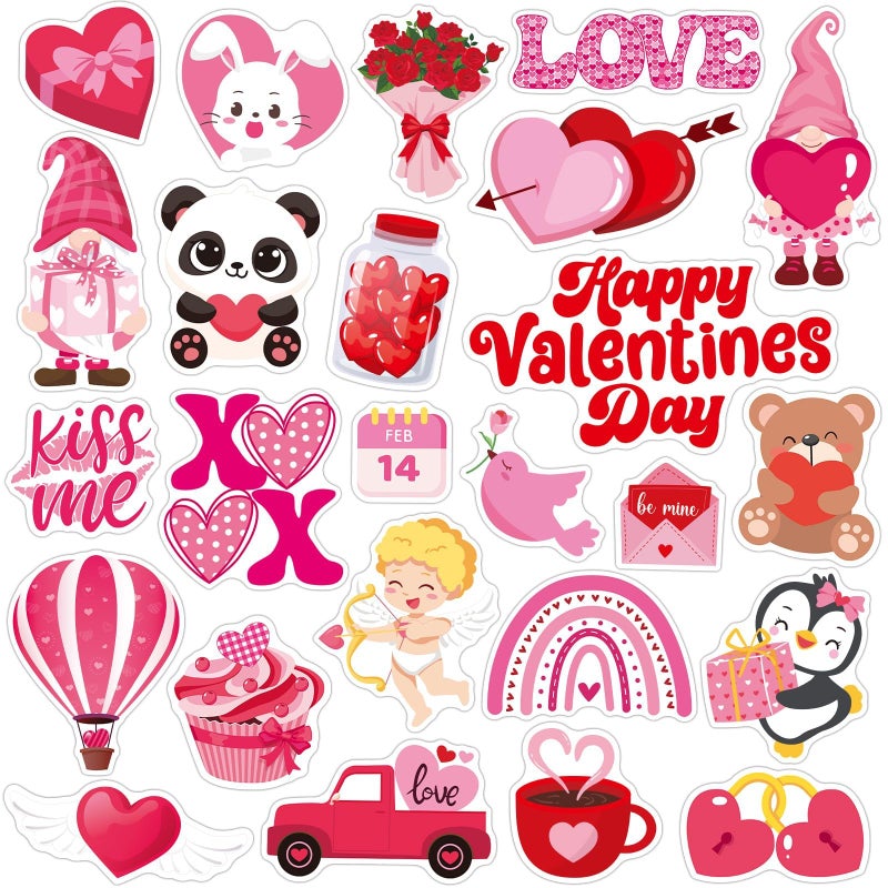MARFOREVER 50 Pcs Valentine's Day Gel Window Clings Heart Love Rose Bear Gnome Thick Gel Clings Cartoon Valentines Window Stickers Decals for Valentines Day Classroom Nursery Office Party Decoration - Image 1