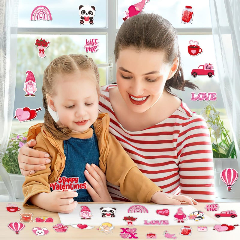 MARFOREVER 50 Pcs Valentine's Day Gel Window Clings Heart Love Rose Bear Gnome Thick Gel Clings Cartoon Valentines Window Stickers Decals for Valentines Day Classroom Nursery Office Party Decoration - Image 5
