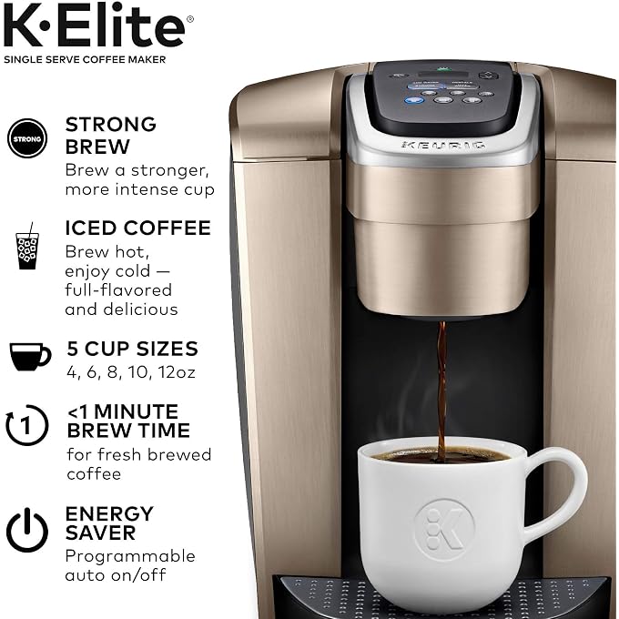 Keurig K-Elite Coffee Maker, Single Serve K-Cup Pod Coffee Brewer, Brushed Gold & 3-Month Brewer Maintenance Kit Includes Descaling Solution, Water Filter Cartridges & Rinse Pods, 7 Count - Image 3