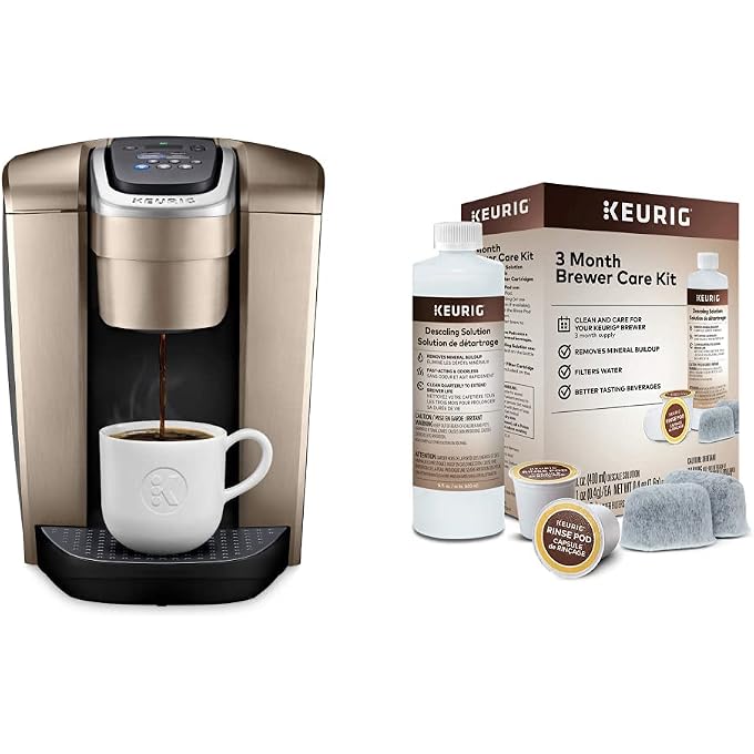 Keurig K-Elite Coffee Maker, Single Serve K-Cup Pod Coffee Brewer, Brushed Gold & 3-Month Brewer Maintenance Kit Includes Descaling Solution, Water Filter Cartridges & Rinse Pods, 7 Count - Image 1