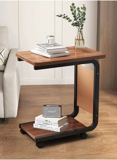Sinyin Coffee Table, Side Table, Coffee Table With C-Shaped Metal Frame Storage Bag And Wheels, Bedside Table, Small Space Sofa Table, Guest Room, Living Room, Bedroom, Walnut 45*30*65cm  - Image 1