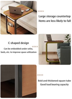 Sinyin Coffee Table, Side Table, Coffee Table With C-Shaped Metal Frame Storage Bag And Wheels, Bedside Table, Small Space Sofa Table, Guest Room, Living Room, Bedroom, Walnut 45*30*65cm  - Image 5