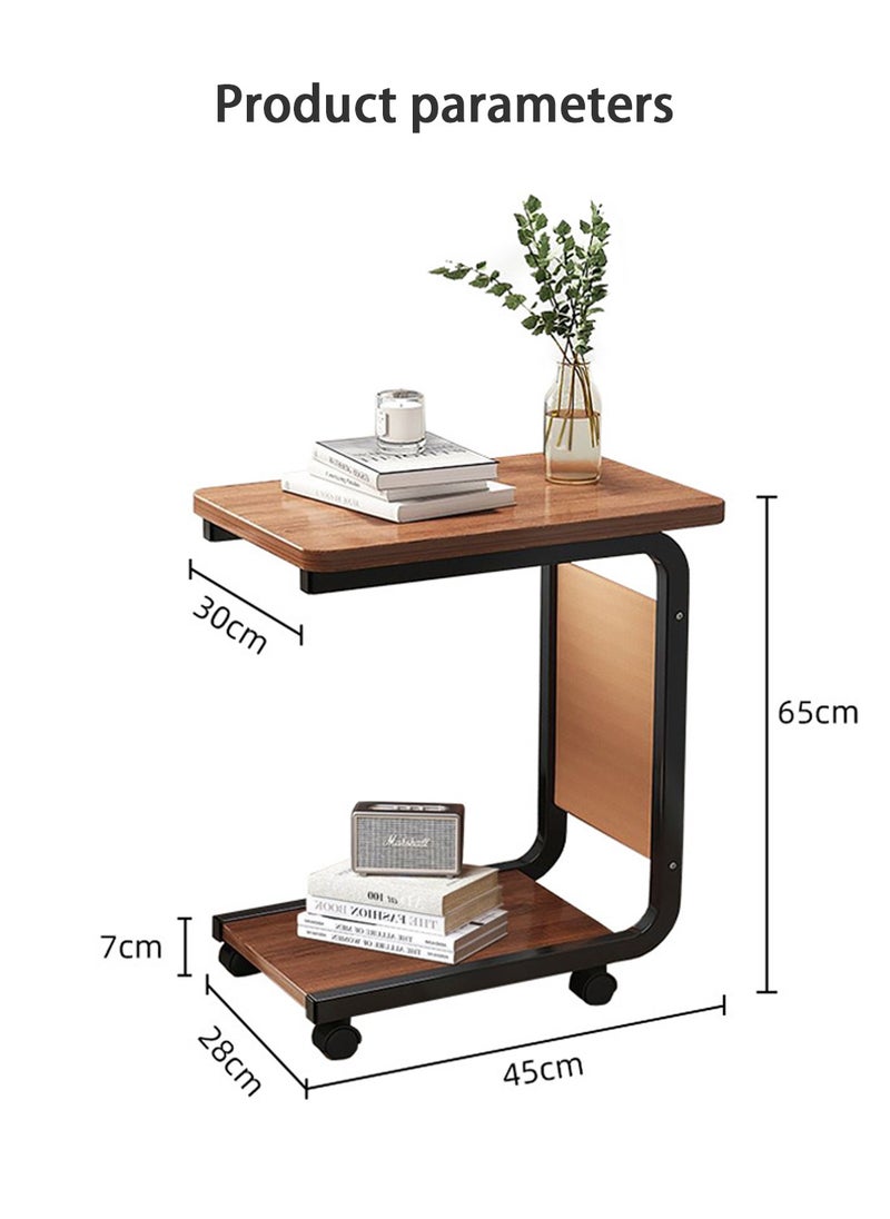 Coffee Table, Side Table, Coffee Table With C-Shaped Metal Frame Storage Bag And Wheels, Bedside Table, Small Space Sofa Table, Guest Room, Living Room, Bedroom, Walnut 45*30*65cm