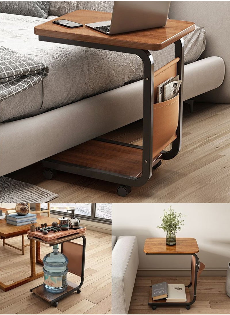 Coffee Table, Side Table, Coffee Table With C-Shaped Metal Frame Storage Bag And Wheels, Bedside Table, Small Space Sofa Table, Guest Room, Living Room, Bedroom, Walnut 45*30*65cm