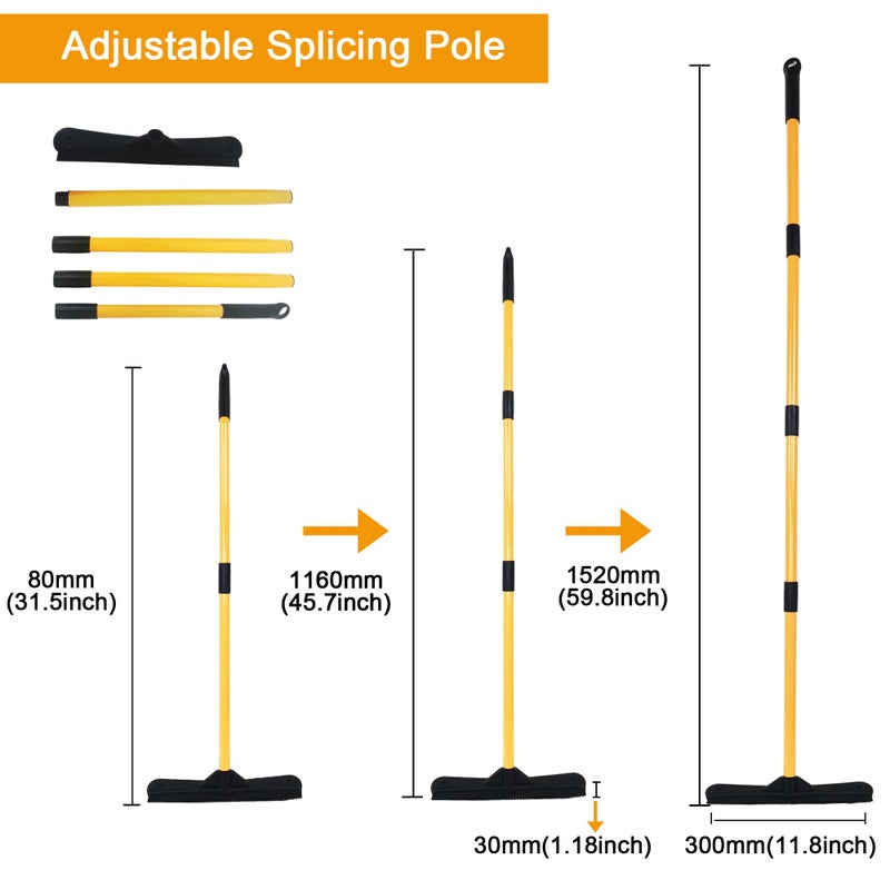 IZSOHHOME Push Broom,Pet Hair Removal Broom with Squeegee,Soft Silicone Bristle Broom with Long Handle,Non Scratch Carpet Sweeper Brush for Cat Dog Hair Hardwood(Orange) Extra Long for Tall People - Image 2