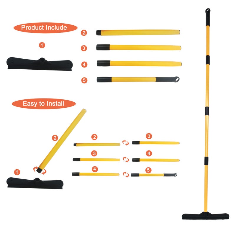 IZSOHHOME Push Broom,Pet Hair Removal Broom with Squeegee,Soft Silicone Bristle Broom with Long Handle,Non Scratch Carpet Sweeper Brush for Cat Dog Hair Hardwood(Orange) Extra Long for Tall People - Image 3